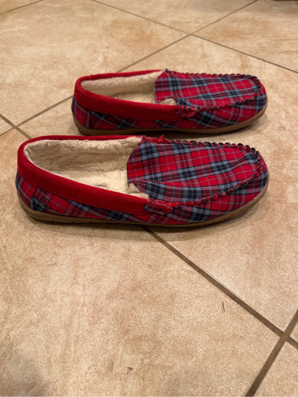 Lands' End Red Plaid Men's Slip-On Moccasin Sz 10